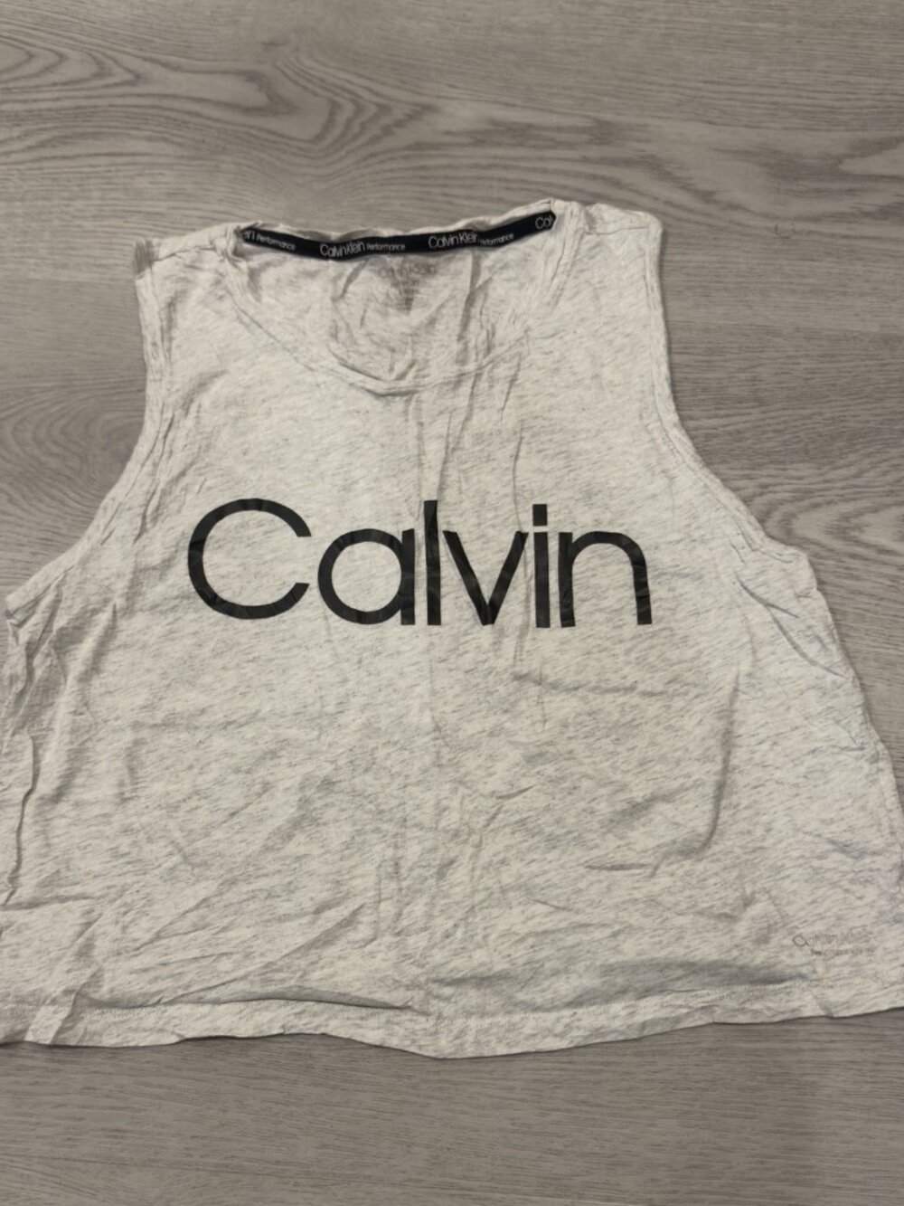Calvin Klein Performance Gray Sleeveless Tank Top Small Logo Athletic Women